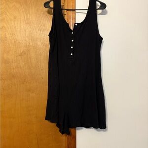 Black Sleeveless Button-Front Romper